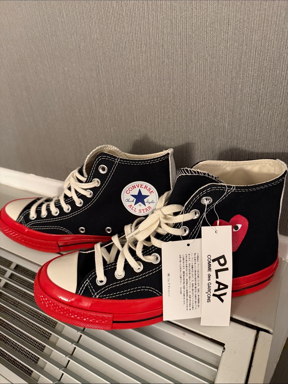 Converse Play x Comme des Garçons Black Canvas High-Top Sneakers with Red Sole